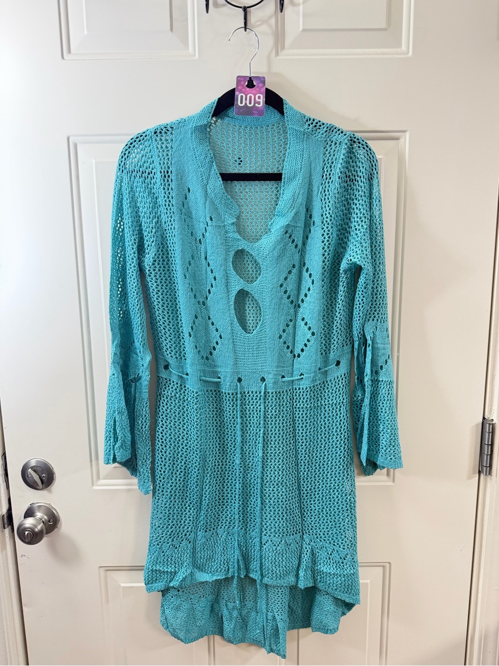 Open Knit Crochet Dress Women’s Free Size Turquoise Boho Beach Cover Up 009